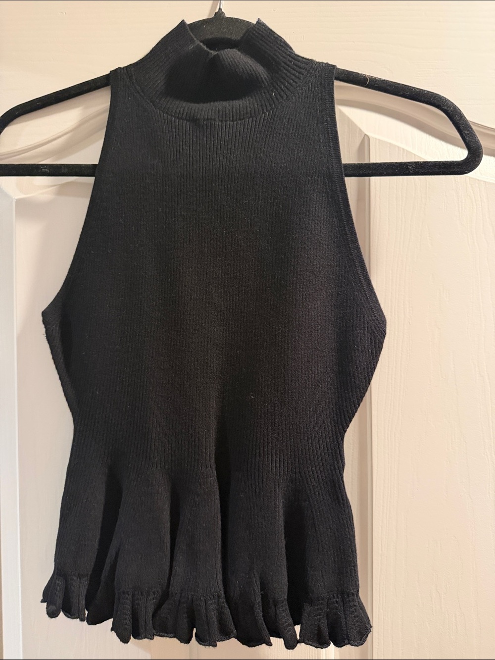 Anthropologie Black Ribbed Mock Neck Sleeveless Top